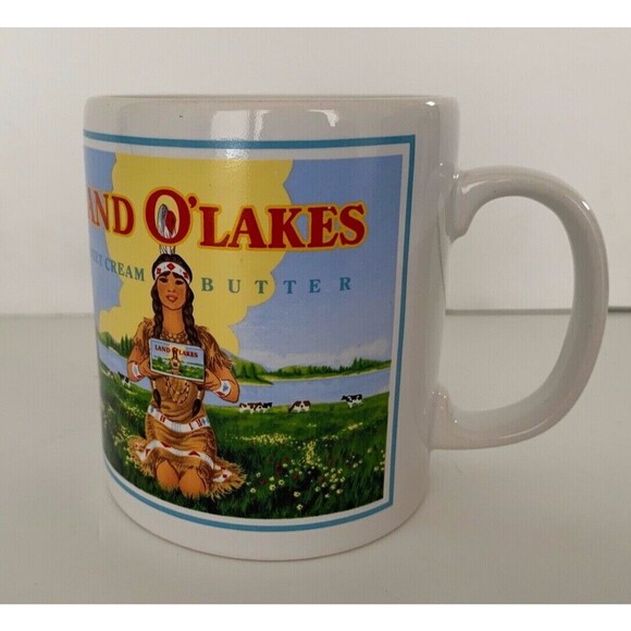 Vintage Land O' Lakes Advertising Coffee Mug Cup Mia Indian Girl 10 oz, 3 3/4"H - Picture 2 of 9